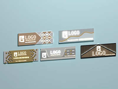 Feature Wall Featuring Various Designed LOGO Signs with Decorative Patterns and Modern Styles 3d model