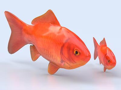 Two Orange Goldfish Large and Small with Vibrant Color and Shiny Scales 3d model