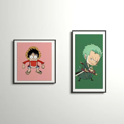 Anime Character Wall Art With Straw Hat Red Shirt Green Hair Swordsman Pink Green Backgrounds 3d model