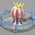 Children's Playground With Octopus Shaped Play Structure Golden Crown And Colorful Trampolines