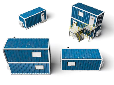 Blue Container Modular Buildings With Two Story Single Units And Staircase Features 3d model