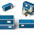 Blue Container Modular Buildings With Two Story Single Units And Staircase Features 3d model