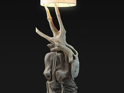 Natural Branch Design Floor Lamp With Carved Base And Light Colored Shade 3d model