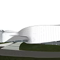 Contemporary White Curved Architecture Design With Green Lawn And Surrounding Roads