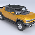 Yellow HUMMER Pickup Truck With Black Roof And Open Bed Off Road Design