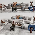 Modern Sofa Coffee Table Set With Colorful Pillows Matching Chairs And Decorative Items 3d model