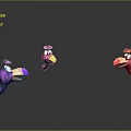 Three Playful Pink Purple Cartoon Creatures Characters With Reflections On Gray Background