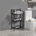 Modern Bathroom 3 Tier Storage Shelf with Toiletries Towels and Aromatherapy Items Next to Toilet