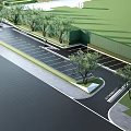 Outdoor Parking Lot Layout With Marked Spaces Trees Road And Green Lawn