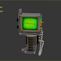 Vintage Industrial Equipment Console With Green Screen Colorful Buttons And Green Coiled Cable