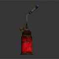 Vintage Red Glass Bottle With Metal Nozzle And Brass Valve On Reflective Surface