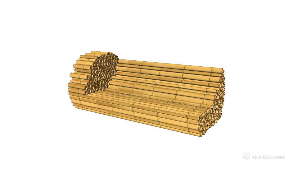 Natural Bamboo Slatted Landscape Seat With Curved Design For Outdoor Gardens 3d model 