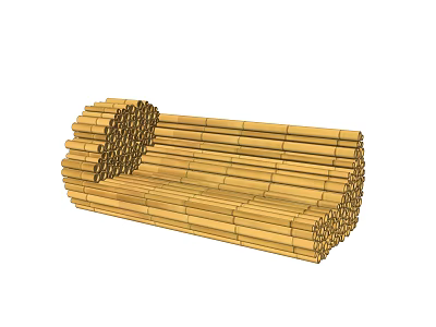 Natural Bamboo Slatted Landscape Seat With Curved Design For Outdoor Gardens 3d model