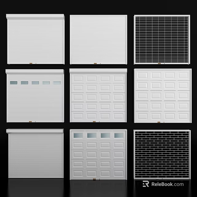 Different Garage Door Designs Featuring Roller Grille Panel and Window Styles 3d model