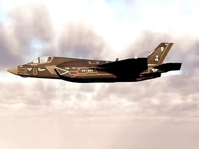 Modern Military Fighter Jet Flying In Cloudy Sky With Camouflage And Aerodynamic Shape 3d model