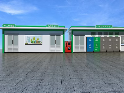 Modern Waste Sorting Facilities With Green Roofs Recycling Bins And Information Board 3d model