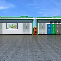 Modern Waste Sorting Facilities With Green Roofs Recycling Bins And Information Board 3d model