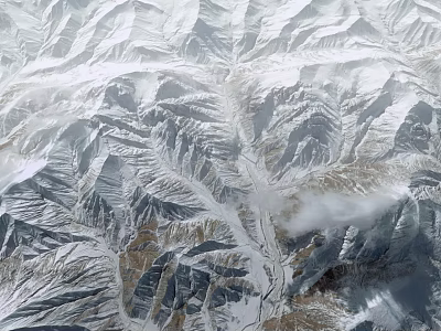 Microtopography Natural Terrain Aerial View With Detailed Mountain Ridges And Snow Cover 3d model