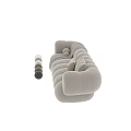 Beige And Olive Green Sectional Sofa With Round Armrests Plush Pillows And Throw Blanket