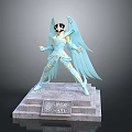 Prince Saint Statue Featuring Divine Blue Wings And Golden Armor On Stone Pedestal