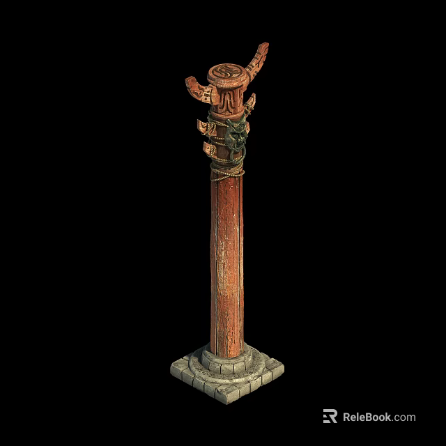 Ancient Decorative Pillar With Intricate Carvings And Stone Base Design 3d model 