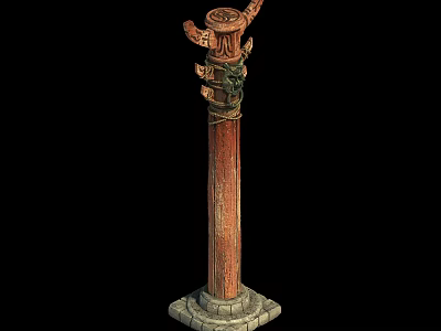 Ancient Decorative Pillar With Intricate Carvings And Stone Base Design 3d model