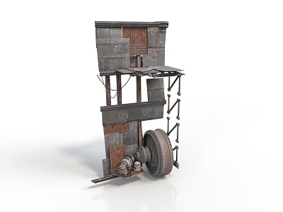 Industrial Equipment With Brick Structure Metal Frame Large Wheel And Gears 3d model