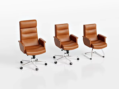Brown Leather Office Chairs With Armrests And Rolling Casters Classic Stylish Design 3d model