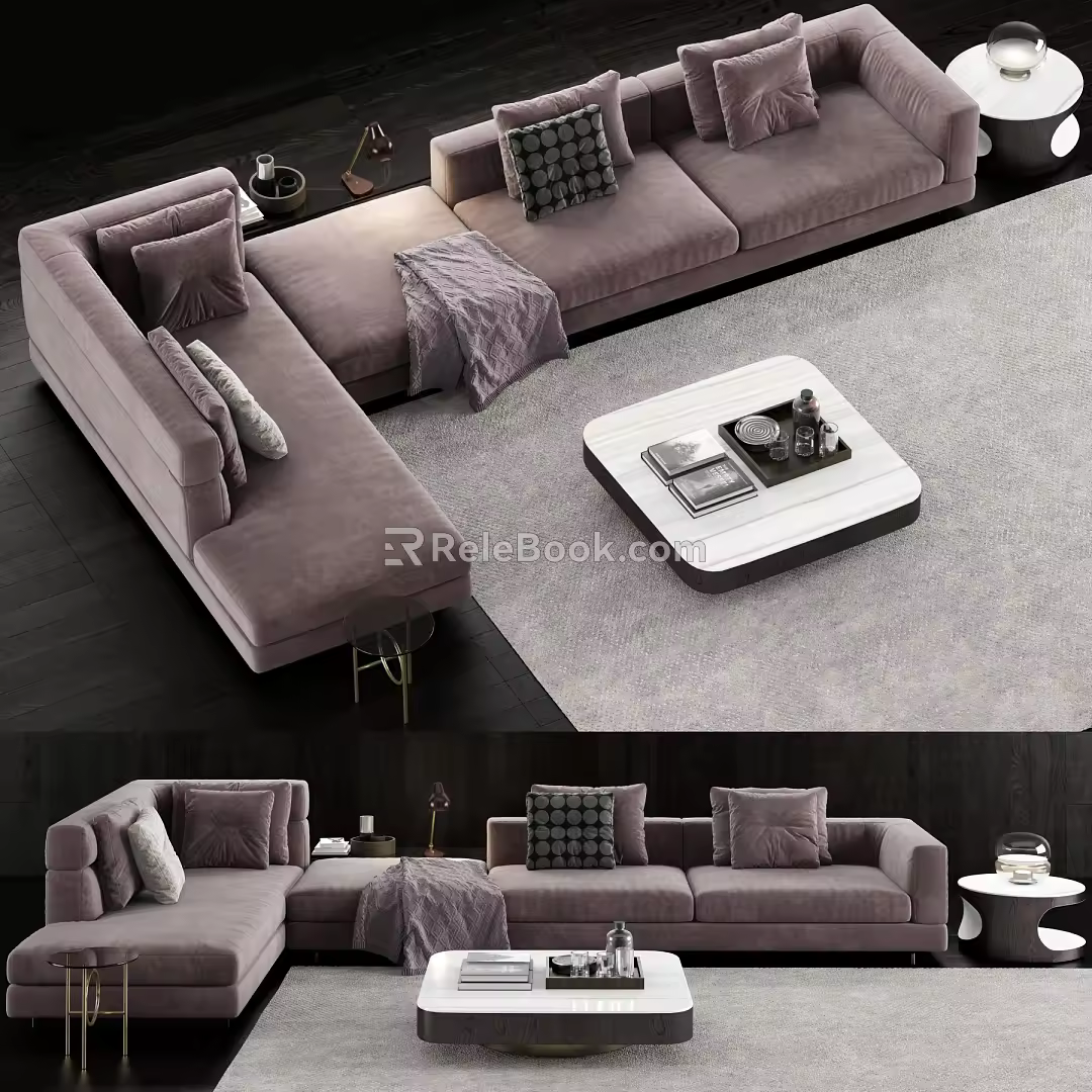 Modern corner sofa fabric corner multi-person sofa side combination 3d model
