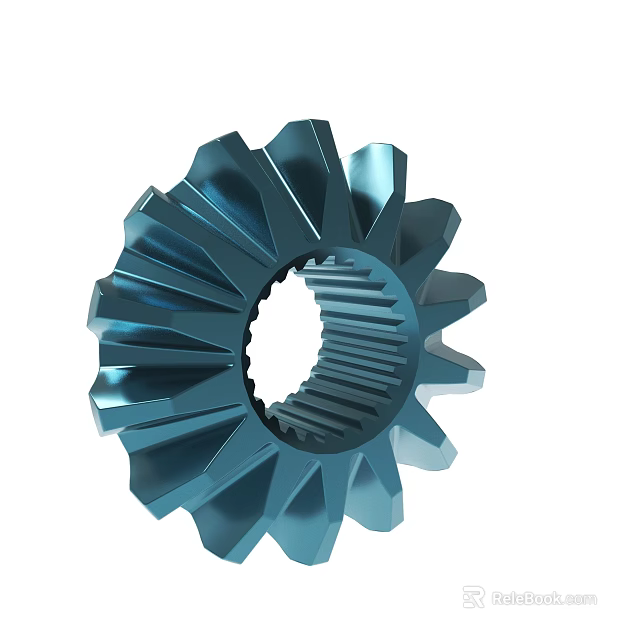 Blue Metal Gear With Sharp Teeth And Central Hole Structure 3d model