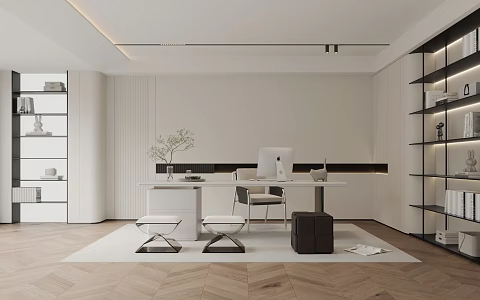 Modern Study Minimalist Cream Study 3d model