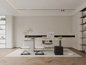 Modern Study Minimalist Cream Study 3d model