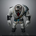Cartoon Bear in White Uniform with Red Tie Black Shoulder Gear and Blue Accents