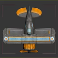 Detailed Toy Biplane 3D Model with Orange Gray Body Blue Stripes and Propeller