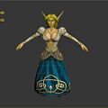 Elf Woman With Blonde Hair Golden Horns Blue Dress Gold Patterns And Arms Outstretched
