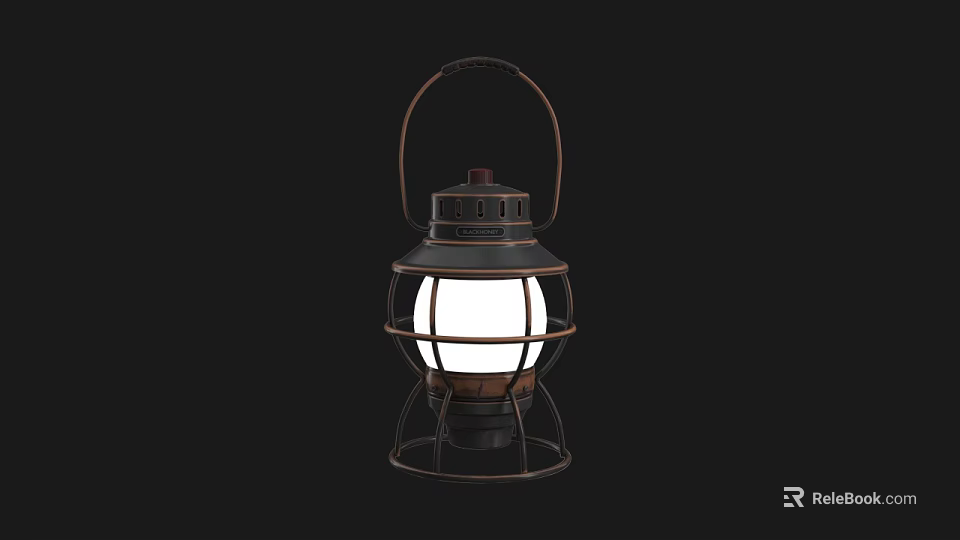 Vintage Metal Lantern With Glass Panels And Illuminated Interior Handle Design 3d model 