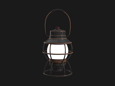 Vintage Metal Lantern With Glass Panels And Illuminated Interior Handle Design 3d model