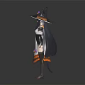 Halloween Witch Character With Black Cat Long Black Hair And Pumpkin Pattern Dress