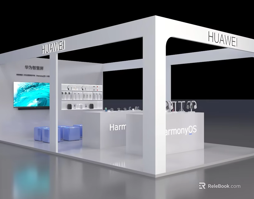 Huawei Digital Store Interior Showcasing HarmonyOS Devices And Smartphones On 3d model 