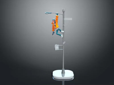 Orange Monkey Hanging On Street Lamp Pole With Street Light And Base 3d model