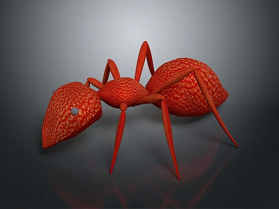 Red Ant 3D Model With Detailed Texture On Gray Background And Reflection 3d model