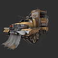 Tan Colored Military Tracked Vehicle With Front Plow Blade And Heavy Duty Design