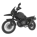Black Adventure Motorcycle With Windshield Rearview Mirrors And Off Road Tires