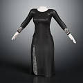 Black Long Dress With Long Sleeves Decorative Cuffs And Side Slit Design