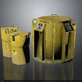 Yellow Rusty Radioactive Waste Barrels With Radiation Warning Signs For Storing Hazardous Materials