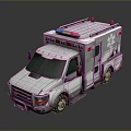 Emergency Ambulance Vehicle With Red Blue Lights And Medical Symbols On Light Gray Body