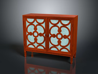 Traditional Wooden Cabinet With Carved Glass Doors And Decorative Legs Design 3d model