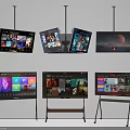 Modern Televisions In Various Hanging And Stand Styles Displaying Streaming Content And App Interfaces 3d model
