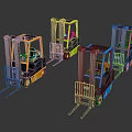 Colorful Industrial Forklifts In Various Colors On Dark Reflective Background