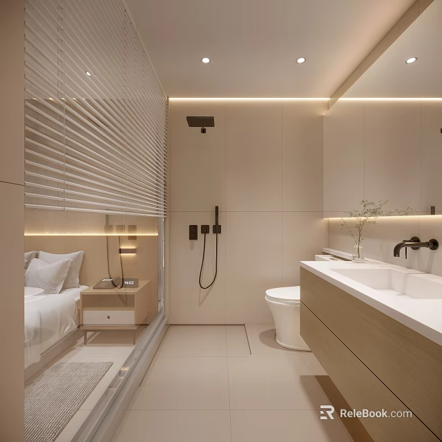 Modern Open concept Bathroom Interior Design With Walk in Shower Vanity And Ambient Lighting 3d model 